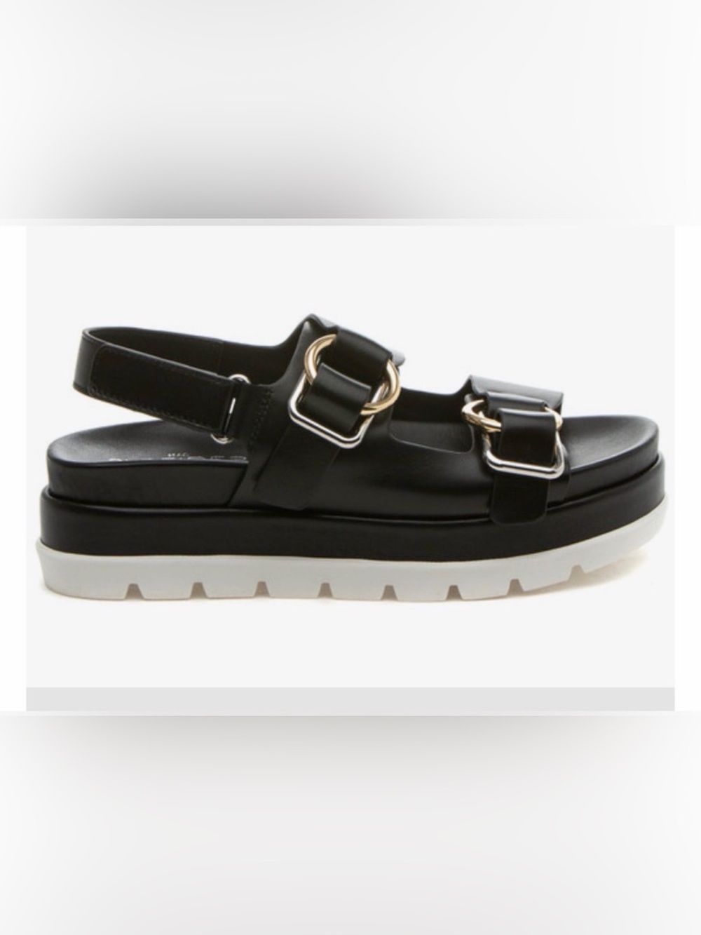 J/SLIDES NIB 9.5 black leather blast Platform Sandals